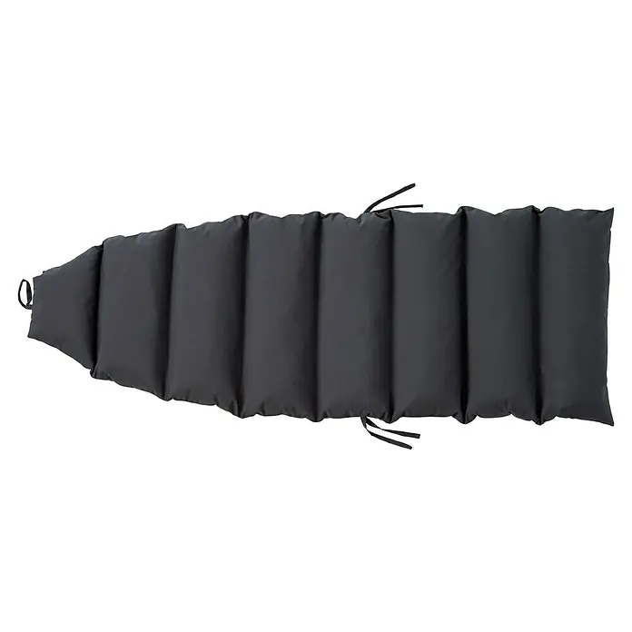Amazonas Hängeliege Swing Lounger - L x B x H: 240 x 75 x 114 cm, Anthrazit - Ein graues, längliches Sitzkissen mit mehreren Abschnitten und Befestigungsbändern, ideal für Gartenmöbel.