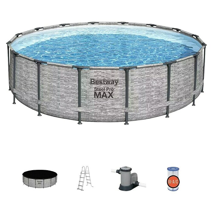 Bestway Bazen s okvirom Steel Pro Max  (Ø x V: 488 x 122 cm, Siva, 19.500 l) | BAUHAUS
