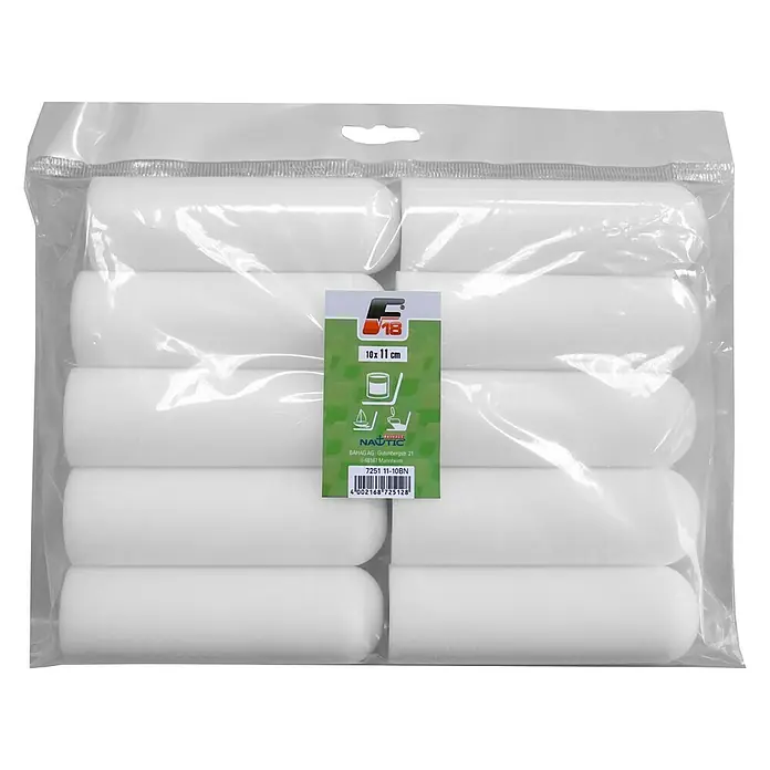 F18 Lackwalze - 10 Stk. - Eine Packung mit 10 weißen Farbrollerwalzen, Größe 10x11 cm, verpackt in durchsichtiger Plastikfolie. Ideal für glatte Oberflächen.