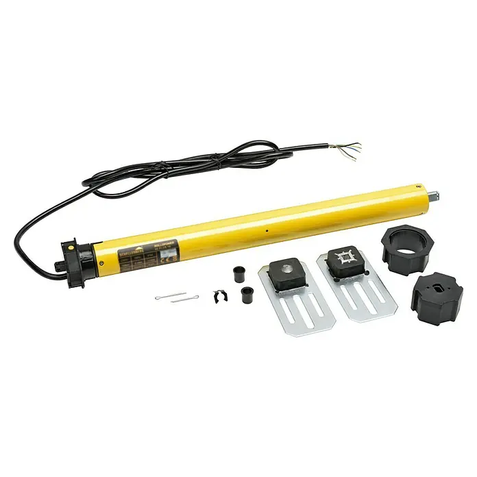 Schellenberg Rohrmotor Maxi Plus 20Max. Rollladenfläche: 8,5 m² bei Kunststoffrollläden, Einbaulänge: 555 mm, Zugkraft: 34 kg - Gelber Rohrmotor mit Zubehör zur Rollladensteuerung. Ideal für Automatisierung und Komfort im Haus.
