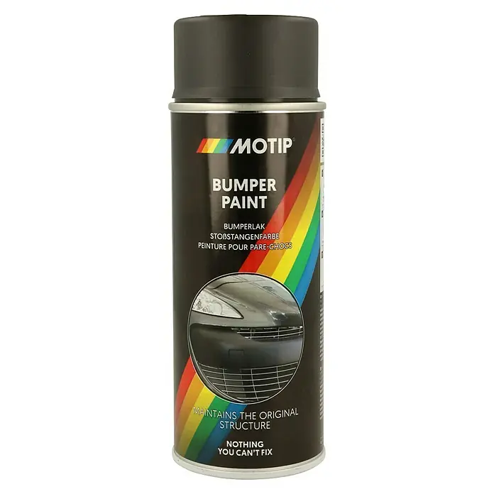 Motip Stoßstangenspray - Anthrazit, Matt, 400 ml - Dose Stoßstangenfarbe von MOTIP mit Aufschrift, die eine einfache Anwendung und eine dauerhafte Lackierung der Stoßstange verspricht.