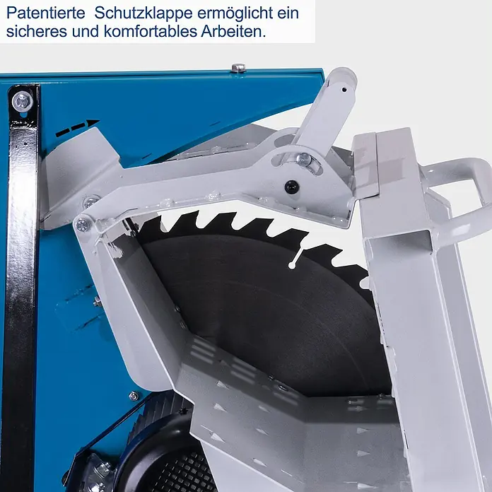 Scheppach Wippkreissäge HS550 - 3.000 W, Durchmesser Sägeblatt: 505 mm, Bohrung Sägeblatt: 30 mm - Die patentierte Schutzklappe der Kreissäge ermöglicht sicheres und komfortables Arbeiten.