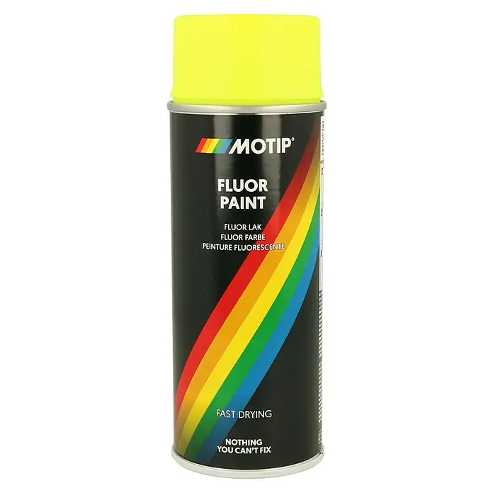 Motip Farbspray - Neon Gelb, Matt, 400 ml - Sprühdose mit fluoreszierender Farbe von MOTIP. Schnelle Trocknung für vielfältige Anwendungen, auffällige Optik.