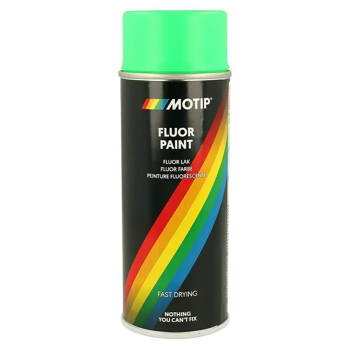 Motip Farbspray - Neon Grün, Matt, 400 ml - Dose Motip Fluor Lackfarbe, leuchtend und schnelltrocknend für vielfältige Anwendungen.