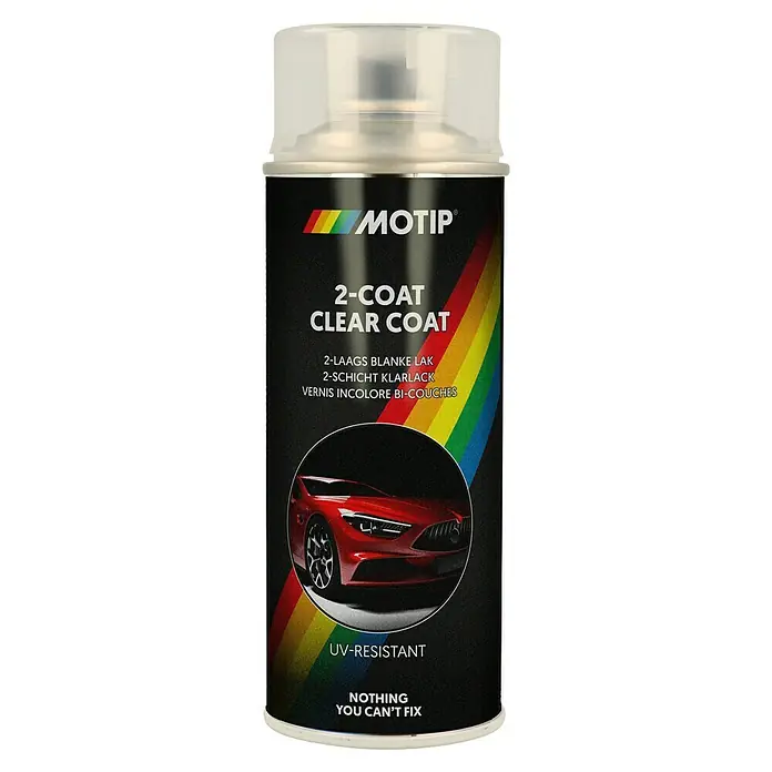 Motip Klarlack-Spray 2-Coat - Farblos, Glänzend, 400 ml - Dose Motip 2-Coat Klarlack für eine robuste, UV-beständige Lackierung. Ideal für Reparaturen, die Schutz und ein glänzendes Finish erfordern.