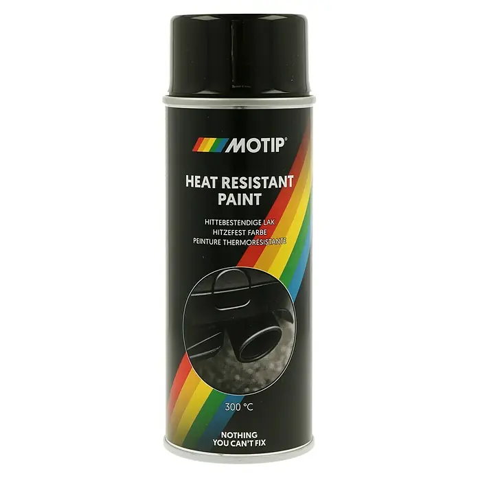 Motip Hitzefestspray - Schwarz, Glänzend, 400 ml - Eine Dose hitzebeständige Farbe der Marke Motip, ideal für Auspuffanlagen und andere hitzebeanspruchte Teile.