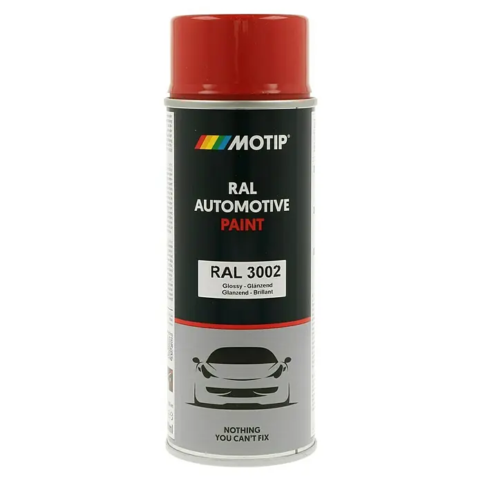 Motip Sprühlack - RAL 3002, Glänzend, 400 ml - Dose Motip RAL 3002 Automobil-Lack, glänzend, für Reparaturen und Ausbesserungen am Auto. Hochwertige Lackqualität mit guter Deckkraft und schnellen Trocknung.
