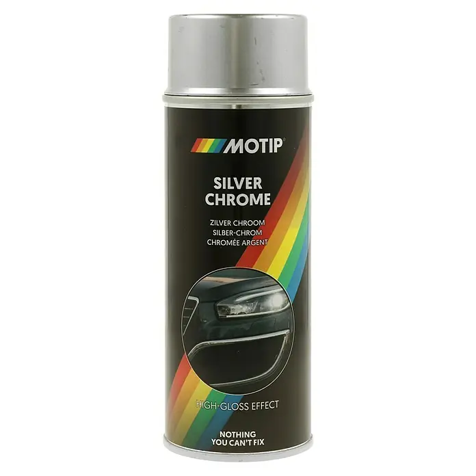 Motip Silverchromespray - Silber, Glänzend, 400 ml - Silber Chrom Spraydose von MOTIP mit Hochglanzeffekt, ideal zum Ausbessern und Veredeln von Oberflächen.