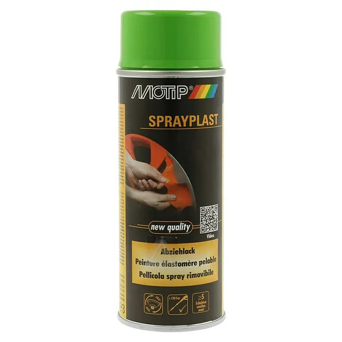 Motip Abziehlack Sprayplast - Grün, Seidenglänzend, 400 ml - Sprühdose mit ablösbarem Lack Sprayplast von Motip, ideal zum Schutz und zur temporären Gestaltung von Oberflächen.