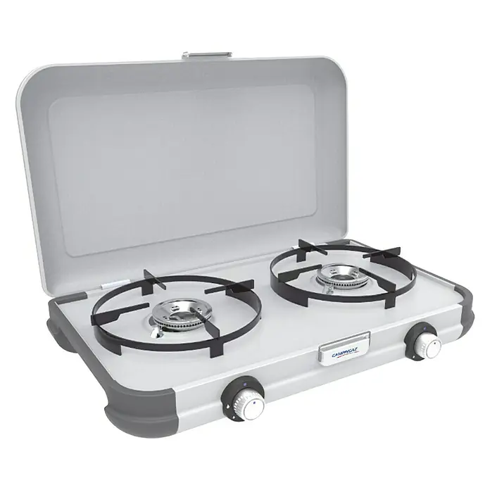 Campingaz Placa de gas Kitchen 2 - 2 quemadores, 2.000 W, L x An x Al: 35 x 49 x 10 cm - Hornillo de camping Campingaz de doble quemador, ideal para aventuras al aire libre y viajes de camping.