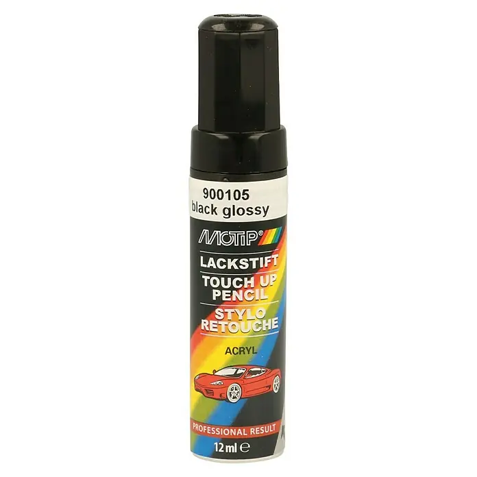 Motip Lackstift - Schwarz, Glänzend, 12 ml - Abbildung eines MoTip Lackstift Touch Up Pencil in Schwarz glänzend, ideal für professionelle Ergebnisse.