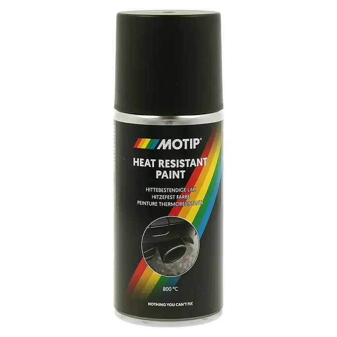 Motip Hitzefestspray - Schwarz, Matt, 150 ml - Dose Hitzebeständige Farbe von MOTIP, ideal für Auspuffanlagen und andere hitzebeanspruchte Teile. Temperaturbeständig bis 800°C.