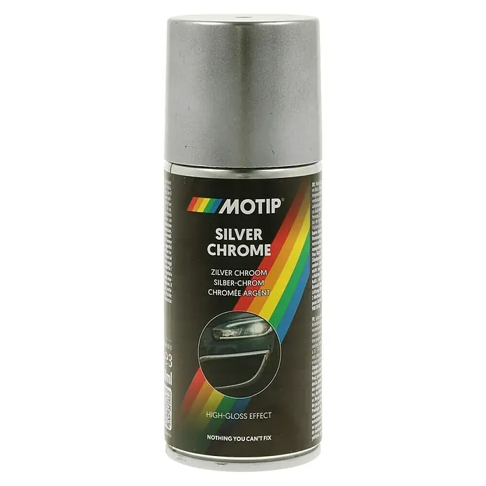 Motip Silverchromespray - Silber, Glänzend, 150 ml - Dose Motip Silber Chrom Sprühlack für hochglänzende Effekte und vielseitige Anwendung.