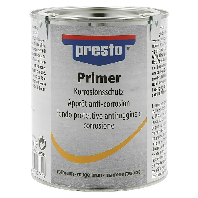 Presto Primer - Rotbraun, 750 ml - Dose Presto Primer Korrosionsschutz, ein Rostschutz-Primer in rotbrauner Farbe für den Einsatz im Innen- und Aussenbereich.