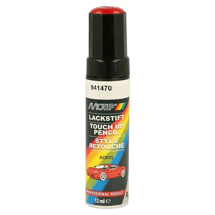 Motip Lackstift - 941470 Rot, Glänzend, 12 ml - MOTH Lackstift: Zum Ausbessern von Lackschäden mit Acryl, für professionelle Ergebnisse in Rot.