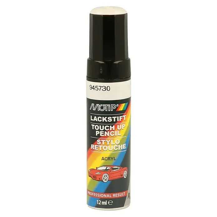 Motip Lackstift - 945730 Weiss, Glänzend, 12 ml - MOTIP Lackstift: Professionelle Ausbesserung für Lackschäden am Auto. Einfache Anwendung, professionelles Ergebnis, 12 ml Inhalt für kleine Reparaturen.