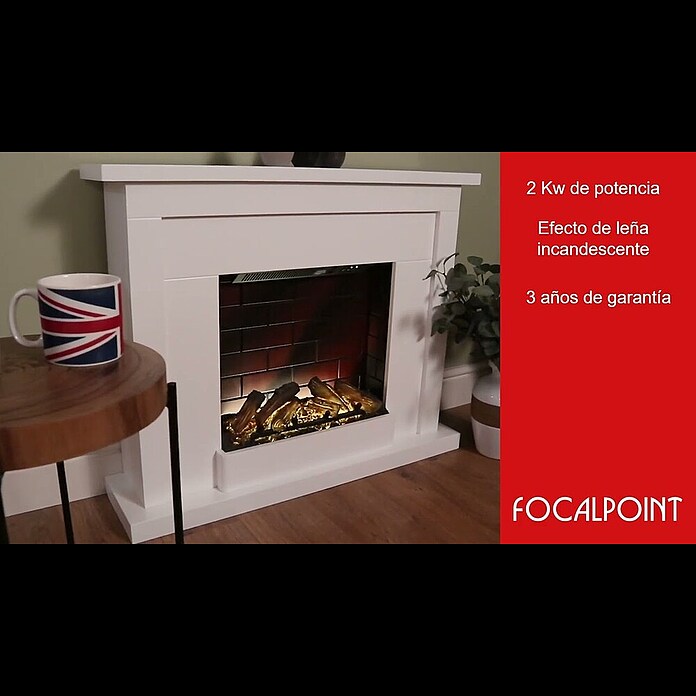 Focalpoint Chimenea eléctrica Atherstone Brick (2.000 W, Blanco, 24 x 100 x 80 cm) | BAUHAUS