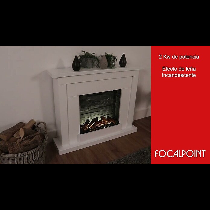Focalpoint Chimenea eléctrica Atherstone Slate (2.000 W, Blanco, 24 x 100 x 80 cm) | BAUHAUS