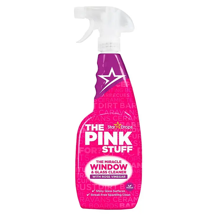 Star Drops The Pink Stuff Glasreiniger The Miracle Window & Glass Cleaner with Rose Vinegar - 750 ml, Flasche mit Sprühkopf - Das "The Pink Stuff" Fenster- und Glasreinigungsspray mit Rosenessig für glänzende, streifenfreie Sauberkeit.
