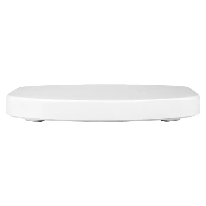 Camargue Pico WC-Sitz 4.0 - Duroplast, Weiß, Mit Absenkautomatik - Nahaufnahme einer eleganten, runden, weißen WLAN-Basisstation, die modernes Design und Funktionalität vereint. Ideal für ein starkes Netzwerk.