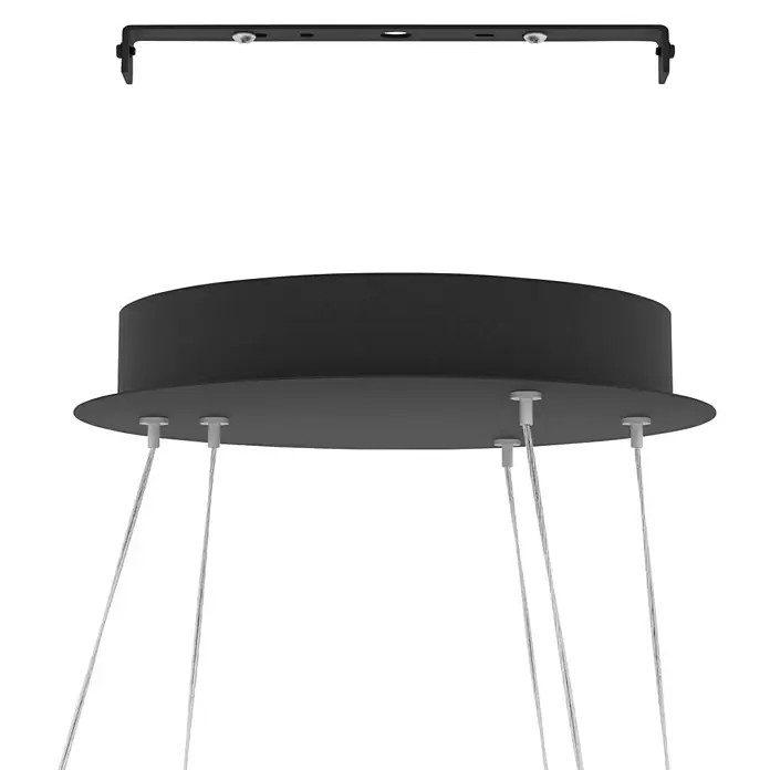 Eglo LED-Pendelleuchte rund Lobinero-Z - Ø x H: 58 x 110 cm, Kaltweiß - Eine dreiteilige Scherentreppe mit einer runden Deckenabdeckung. Die Treppe ist aus Metall und hängt von der Decke herab.