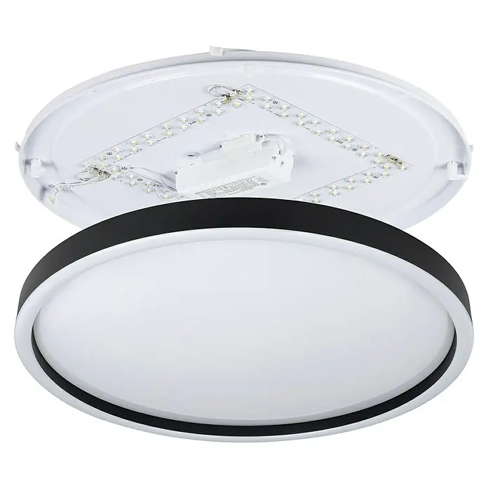 Eglo Smart-LED-Deckenleuchte rund Kristalleffekt - Ø x H: 57 x 7 cm, 34,5 W, RGBW, Schwarz - Moderne LED-Deckenleuchte mit schwarzem Rand und weißem Diffusor. Energiesparend und stilvoll für jeden Raum.
