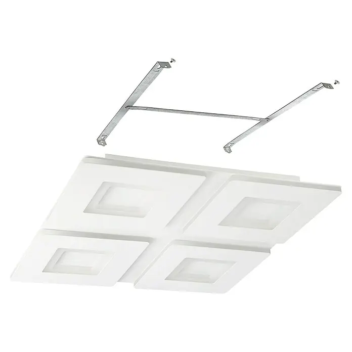 Eglo LED-Deckenleuchte Padrogiano - L x B x H: 450 x 450 x 50 mm, Kaltweiß, Kunststoff, Dimmbar - Deckenpaneel mit quadratischem Muster und Metallhalterung für die Installation. Das Paneel ist weiß und hat eine moderne Optik.