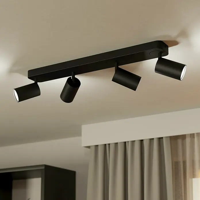 Eglo LED-Deckenleuchte Telimbela-Z - L x B x H: 580 x 80 x 97 mm, Lichtfarbe: Kaltweiß - Schwarze Deckenleuchte mit vier Strahlern. Modernes Design für stilvolle Beleuchtung im Wohnraum.