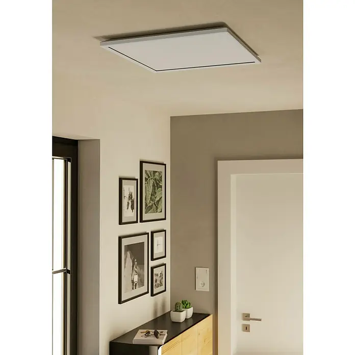 Eglo LED-Deckenleuchte Rovito-R - 17 W, L x B x H: 50 x 50 x 3,2 cm, Weiß, Tageslichtweiß - Deckenmontierte, quadratische LED-Leuchte mit schmalem silbernem Rahmen für eine moderne Raumbeleuchtung und verbesserte Helligkeit.