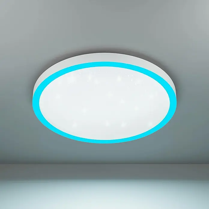 Eglo Smart-LED-Deckenleuchte rund Kristalleffekt - Ø x H: 57 x 7 cm, 34,5 W, RGBW, Weiß - Moderne LED-Deckenleuchte mit blauem Lichtkranz und Sterneneffekt für eine angenehme Atmosphäre im Raum.