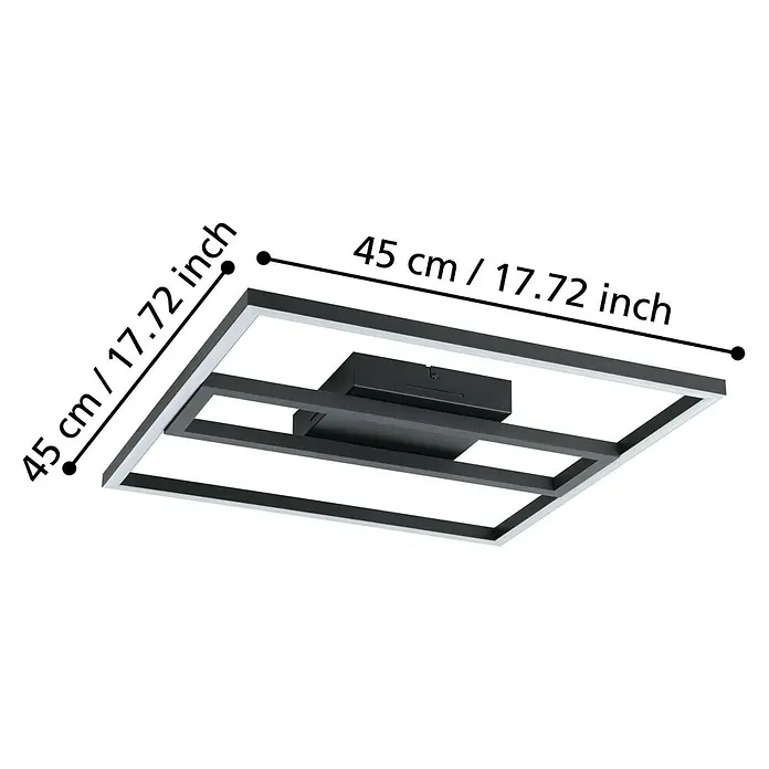 Eglo Connect LED-Deckenleuchte Calagrano-Z - 21 W, L x B x H: 45 x 45 x 5 cm, Schwarz, RGBW - Moderne LED-Deckenleuchte mit quadratischem Design und den Maßen 45 cm x 45 cm für stilvolle Beleuchtung im Innenbereich.