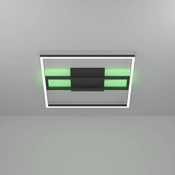Eglo Connect LED-Deckenleuchte Calagrano-Z - 21 W, L x B x H: 45 x 45 x 5 cm, Schwarz, RGBW - Moderne LED-Deckenleuchte mit geometrischem Design und grüner Akzentbeleuchtung, ideal für stilvolle Innenräume.