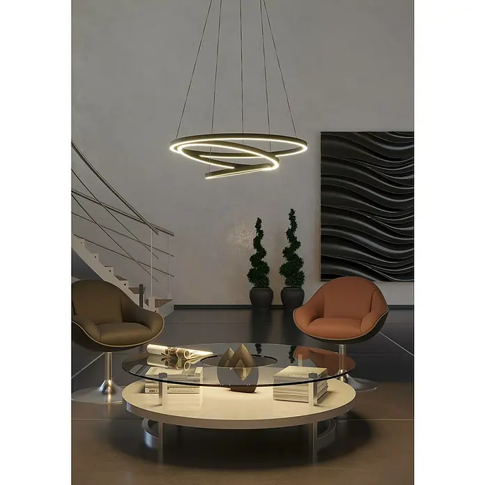 Eglo LED-Pendelleuchte rund Lobinero-Z - Ø x H: 58 x 110 cm, Kaltweiß - Elegante LED-Hängeleuchte mit modernem Design. Die Lampe erhellt stilvoll den Raum und setzt einen modernen Akzent im Wohnbereich.