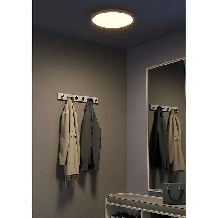 Eglo Connect LED-Deckenleuchte rund Sarsina-Z - 33,5 W, Ø x H: 45 x 5,2 cm, Weiß, Tageslichtweiß - Deckenleuchte sorgt für helles Licht im Raum. Garderobe und Spiegel ergänzen den Flur mit einem modernen Touch, während sie funktionale Elemente bieten.