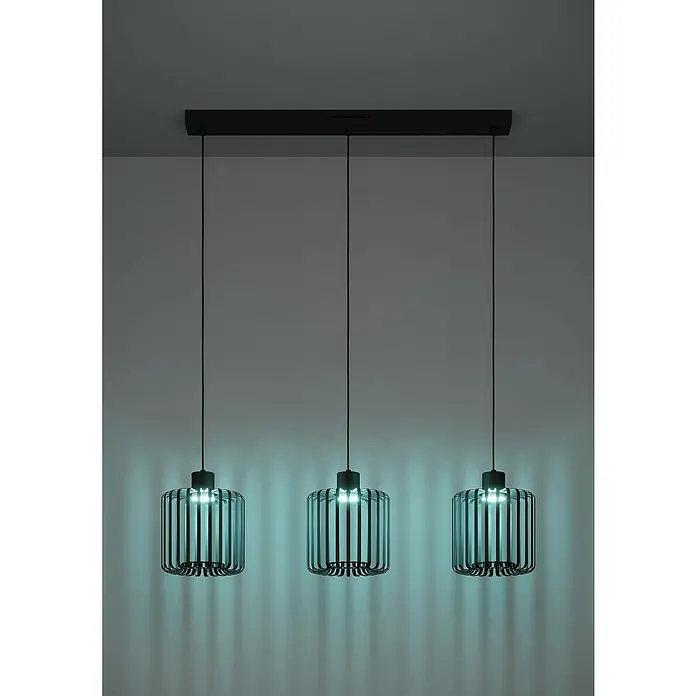 Eglo Connect LED-Pendelleuchte Ginestrone-Z - L x B x H: 90 x 20 x 110 cm, Schwarz, RGBW - Minimalistische Pendelleuchte mit drei Schirmen aus schwarzen Metallstäben, die ein modernes und stilvolles Ambiente schaffen.