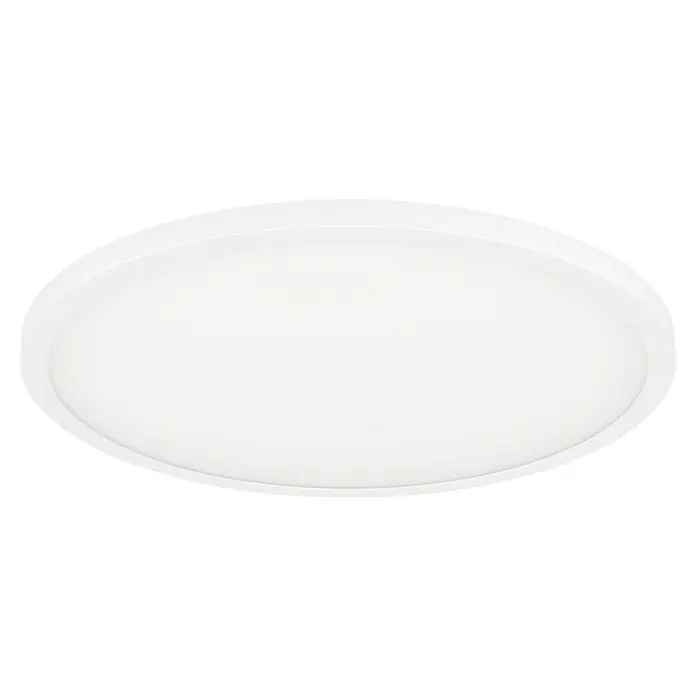 Eglo Connect LED-Deckenleuchte rund Sarsina-Z - 33,5 W, Ø x H: 45 x 5,2 cm, Weiß, Tageslichtweiß - Nahaufnahme einer runden, weißen Deckenleuchte, die ein sanftes, diffuses Licht ausstrahlt und eine moderne Atmosphäre schafft.