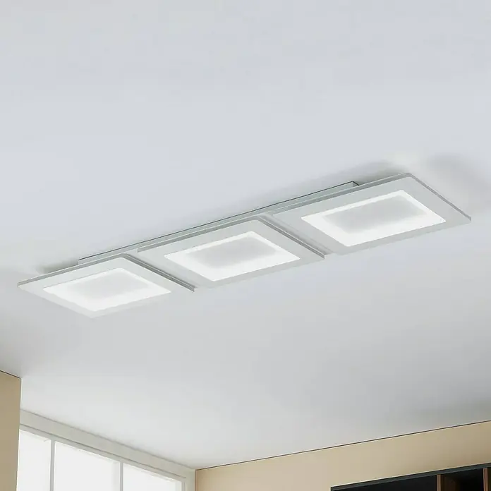 Eglo LED-Deckenleuchte Padrogiano - L x B x H: 1.200 x 300 x 50 mm, Kaltweiß, Kunststoff, Dimmbar - Eine moderne Deckenleuchte mit drei quadratischen LED-Panels, die helles, gleichmäßiges Licht spenden. Ideal für Wohn- und Arbeitsbereiche.