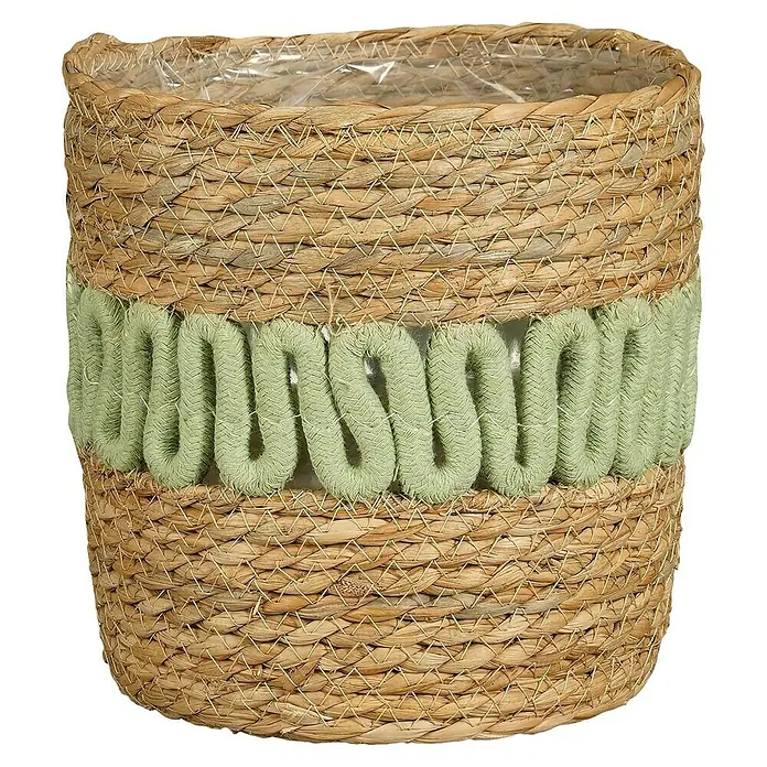 Mica Decorations Pflanzkorb Fernandez - Ø x H: 19 x 19 cm, Naturmaterialien, Braun/Hellgrün - Stilvoller Pflanztopf aus geflochtenem Naturmaterial mit dekorativem, hellgrünem Zierband. Perfekt für Zimmerpflanzen und als dekoratives Element.