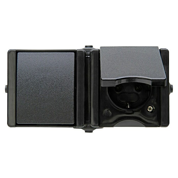 Kopp Combinatie wandcontactdoos/schakelaar (Zwart, Plaatsing schakelaarprogramma: Horizontaal, Inbouwmontage, IP44) | BAUHAUS