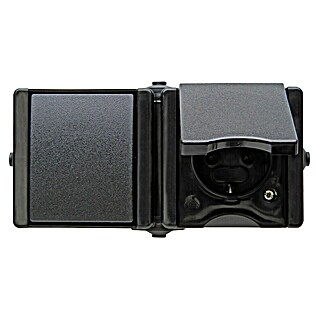 Kopp Combinatie wandcontactdoos/schakelaar (Zwart, Plaatsing schakelaarprogramma: Horizontaal, Inbouwmontage, IP44)