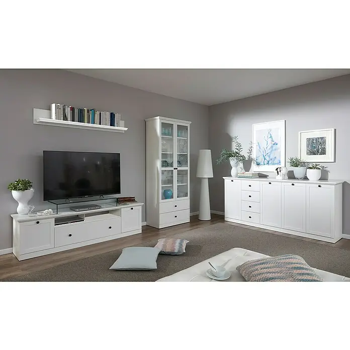 Trendteam Vitrine Baxxter - B x T x H: 81 x 41 x 196 cm, Weiß - Wohnzimmer mit weißen Möbeln: TV-Schrank, Vitrine und Sideboard. Elegantes Design für ein stilvolles Zuhause.