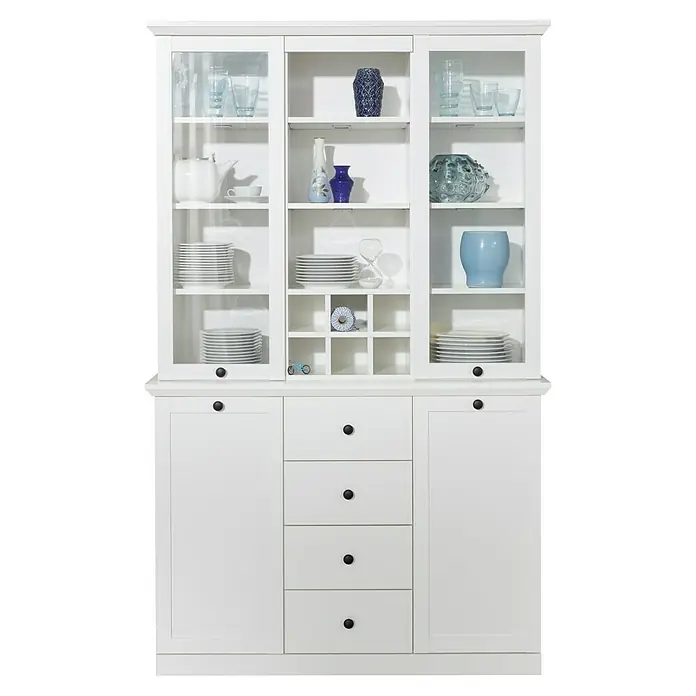 Trendteam Buffetschrank Baxxter - Breite: 120 cm, Weiß - Elegantes weißes Buffet mit Glasvitrine und Schubladen. Perfekt zur Aufbewahrung und Präsentation von Geschirr und Dekorationen.