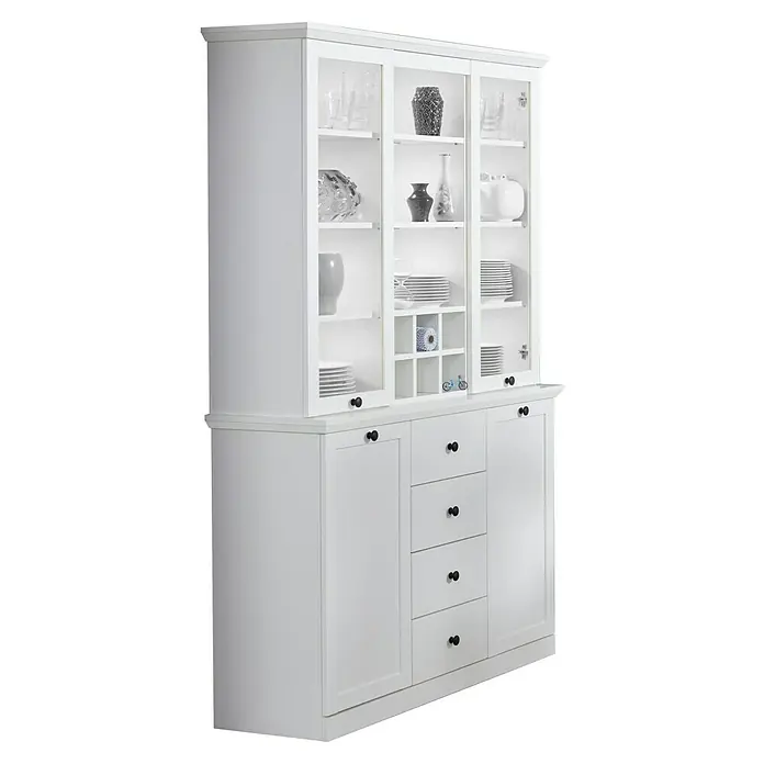 Trendteam Buffetschrank Baxxter - Breite: 120 cm, Weiß - Ein stilvoller, weißer Geschirrschrank mit Glasvitrine, Schubladen und Türen. Er bietet viel Stauraum und ist ein echter Hingucker für jedes Esszimmer.