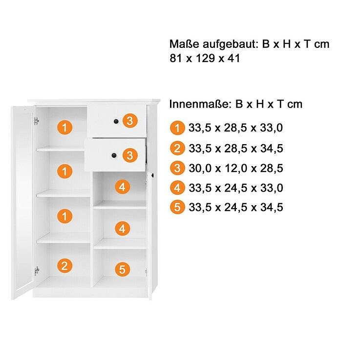 Trendteam Vitrine Baxxter (B x T x H: 81 x 41 x 129 cm, Weiß) | BAUHAUS