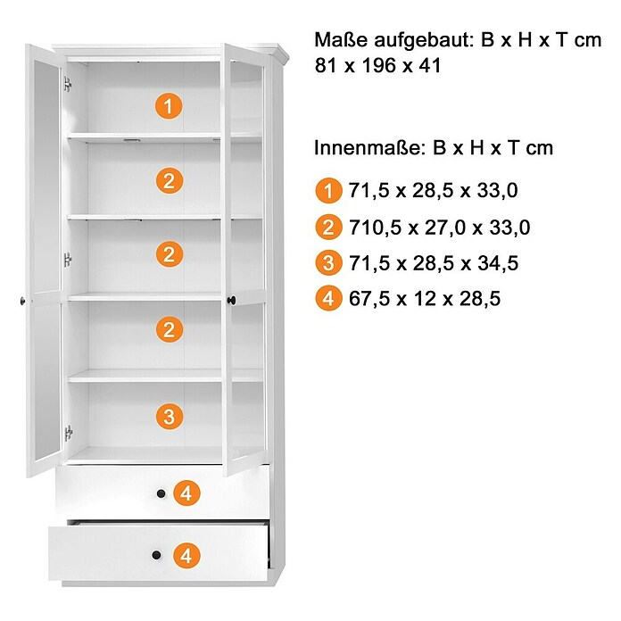 Trendteam Vitrine Baxxter (B x T x H: 81 x 41 x 196 cm, Weiß) | BAUHAUS