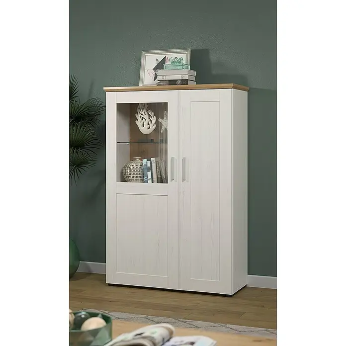 Trendteam Vitrine Shade - B x T x H: 95 x 38 x 140 cm, Weiß - Elegantes Sideboard in Weiß mit Glasvitrine. Bietet Stauraum und Ausstellungsfläche für Ihre Lieblingsstücke im Wohnbereich.