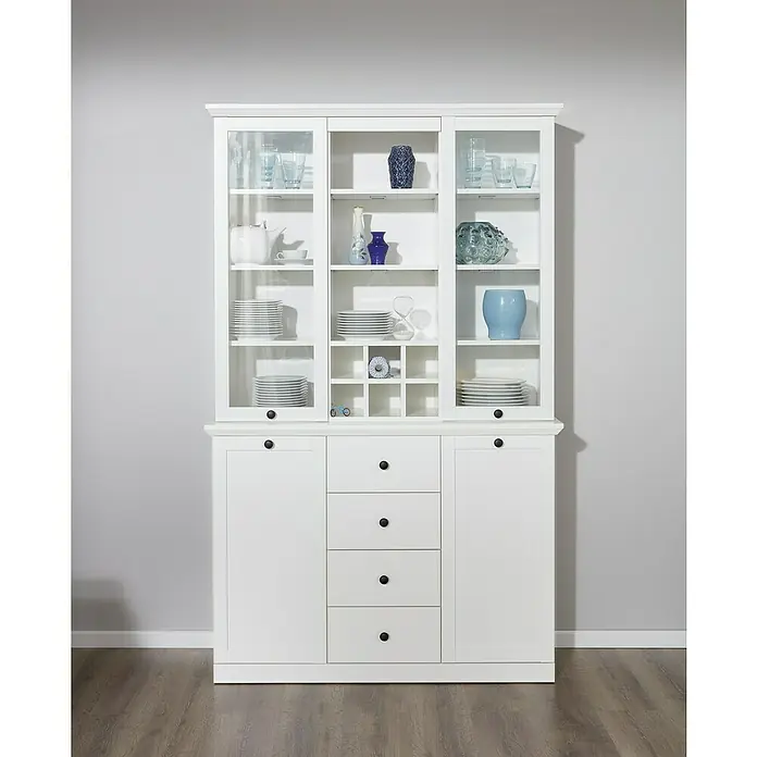 Trendteam Buffetschrank Baxxter - Breite: 120 cm, Weiß - Elegantes, weißes Buffet mit Glasvitrine. Das Möbelstück verfügt über Schubladen und Schrankfächer für zusätzlichen Stauraum im Essbereich.