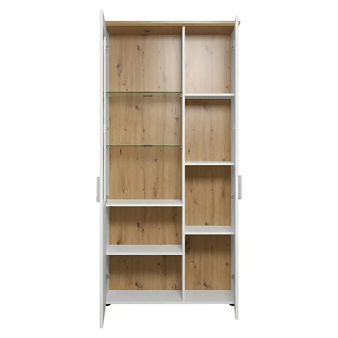 Trendteam Vitrine Shade - B x T x H: 95 x 38 x 194 cm, Weiß - Offener weißer Kleiderschrank mit Holzrückwand und Glasböden, der Stauraum und Ordnung bietet. Ideal für Schlafzimmer oder Ankleidezimmer.