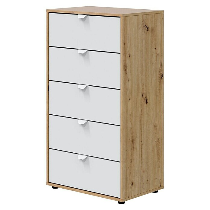 Cómoda Garona (L x An x Al: 40 x 60 x 109 cm, Roble Nodi/Blanco Artik, Número de cajones: 5 ud.) | BAUHAUS