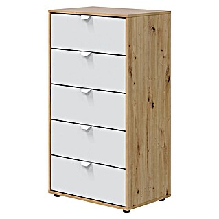 Cómoda Garona (L x An x Al: 40 x 60 x 109 cm, Roble Nodi/Blanco Artik, Número de cajones: 5 ud.)